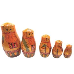 Vintage Hand Painted Wooden Russian Nesting Dolls Matryoshka USSR Red Beard